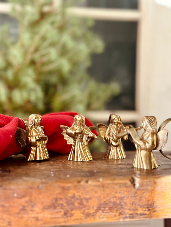 Set of 4 Brass Napkin Rings, Angels with Instruments