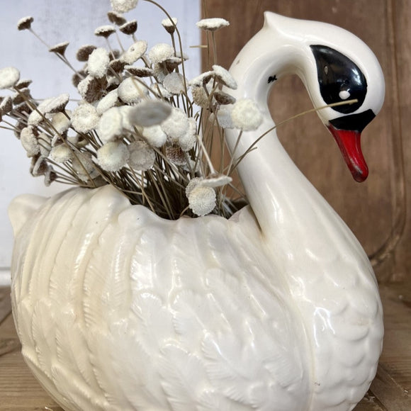 Large Vintage Ceramic Swan Planter Vase